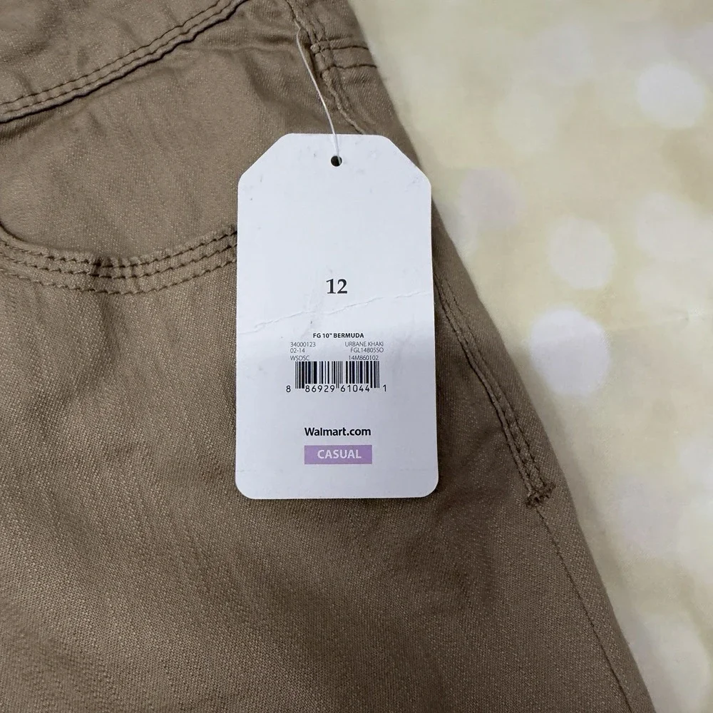 Faded Glory Khaki Shorts Size 12 10" Length Cotton Stretch Cuffed Beige Pockets - Picture 4 of 9